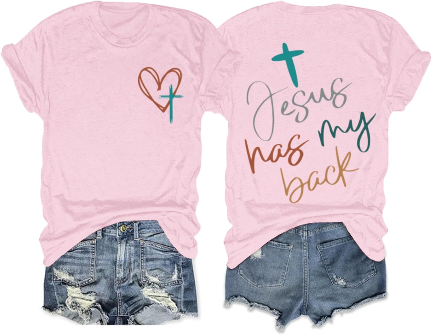 Tuislay Christian Shirts for Women Jesus Has My Back Tshirt God Bible Verse Shirt Faith Cross T Shirts Inspirational Tees Top