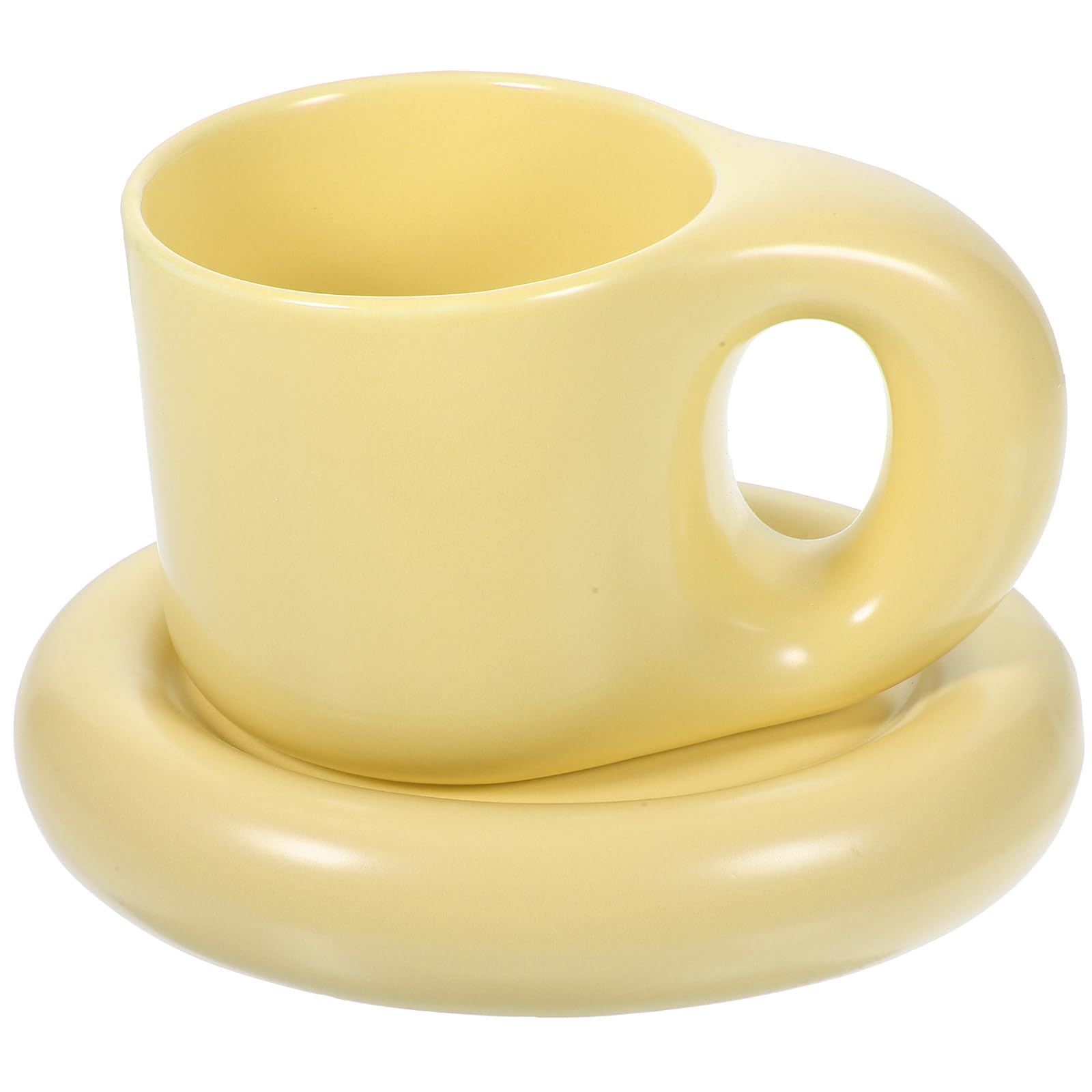 300ml Keramik Kaffeebecher mit Untertasse Niedliche Tasse Gelb Glatt und Grate für Büro und Zuhause Stilvolles Nordisches Design