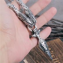 Mens Gungnir - Odins Spear Pendant, Handmade 100% Stainless Steel Emperor King Chain Nordic Culture Runes Anchor Viking Wolf Head Necklace Amulet Jewelry with Gift Box