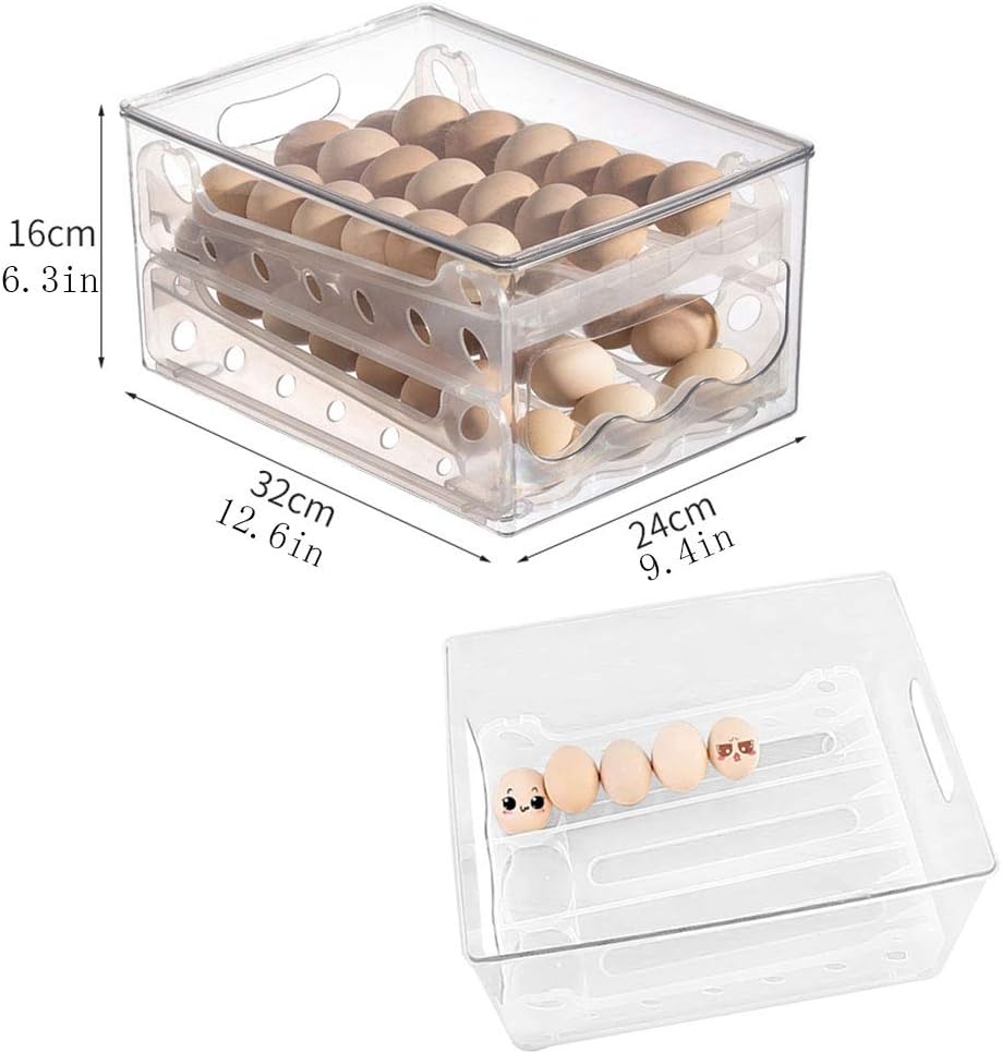 36 Grid Egg Holder for Refrigerator, Auto Scrolling Egg Storage Container For Refrigerator, 2-Layer Egg Cartons