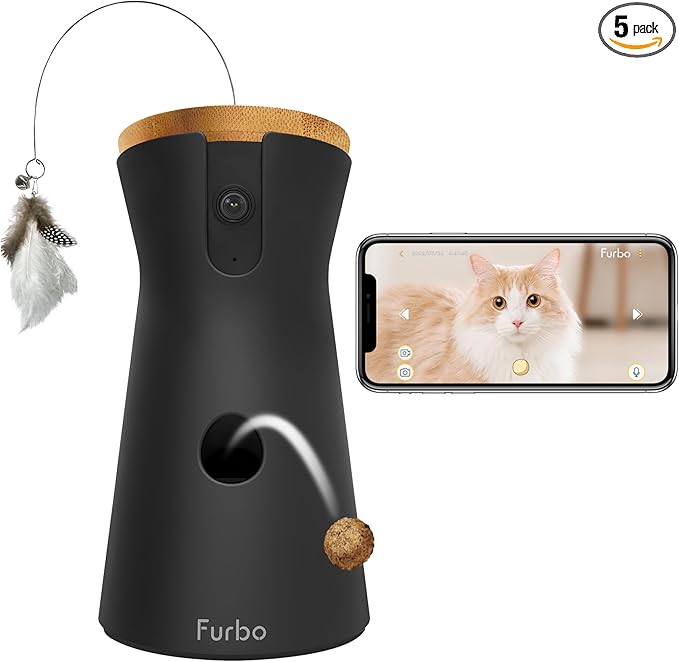 Furbo 360° Cat Camera: Home Security Camera with Meowing Alerts, Rotating Pet Treat Camera with Phone App, Smart Home Indoor Kitty Cam with 2-Way Speaker and Night Vision (No Subscription Required)
