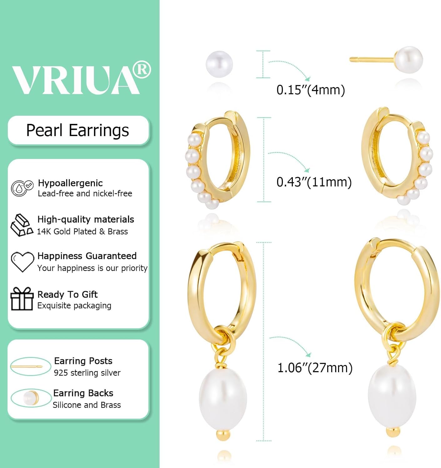 VRIUA 3 Pairs Gold Earrings Set - 14K Gold Plated Stacks Earring Bow Pearl Butterfly Heart Clover Star Moon Diamond Starburst Huggie Hoop Earrings for Women Trendy Jewelry - Image 4