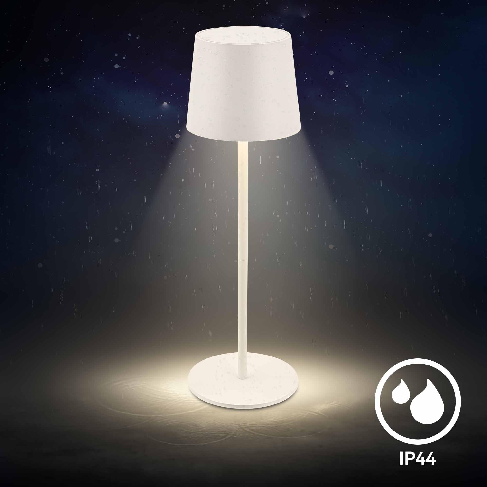 BRILONER - Lámpara de mesa LED inalámbrica IP44 con sensor táctil, regulable, batería y fuente de luz intercambiable, lámpara de mesita de noche, lámpara de lectura, camping, 11x33cm, blanco antiguo