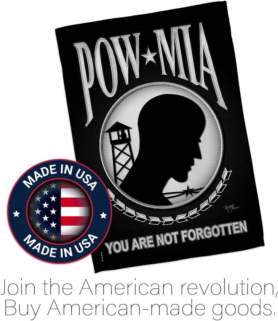 Breeze Decor POW/MIA Garden Flag Set with Stand Armed Forces Service All Branches Support Honor United State American Military Veteran Official House Banner Small Yard Gift Double-Sided, Made in USA