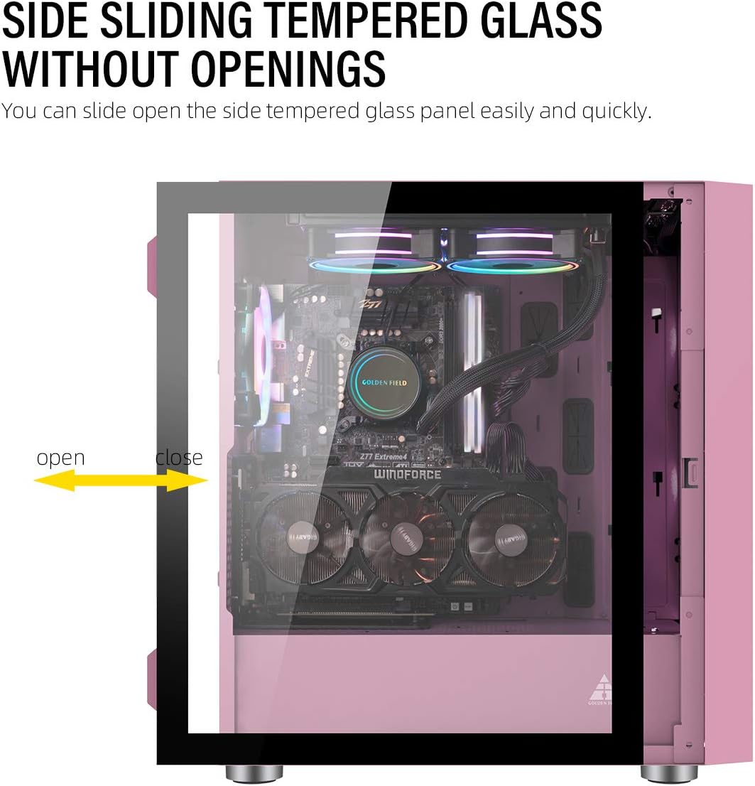 🛒 Crаzу Dеаlѕ GOLDEN FIELD MAGE-P Computer Case Gaming PC ATX/MATX/ITX Case Mid Tower & 3 Fans Tempered Class Side Panel, Mesh Front Panel (Pink) Exсluѕіvе GOLDEN FIELD MAGE-P Computer Case Gaming PC ATX/MATX/ITX Case Mid Tower & 3 Fans Tempered Class Side Panel, Mesh Front Panel (Pink)