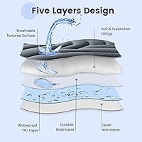 Vista 5 de Protector de colchón impermeable tamaño individual, cubrecolchón acolchado ajustable tamaño individual, protector de colchón de cinco capas