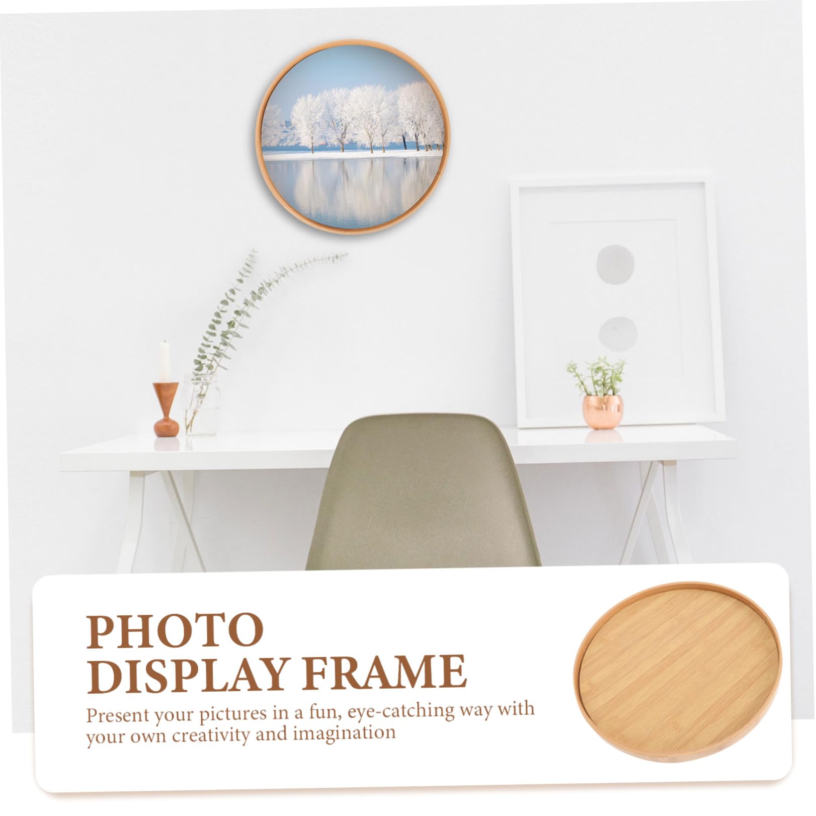 Holibanna Cornice Rotonda in Legno di Bambù 35 CM per Esposizione di Foto e Dipinti Supporto Stabile, Adatta a Casa, Ristorante e Libreria