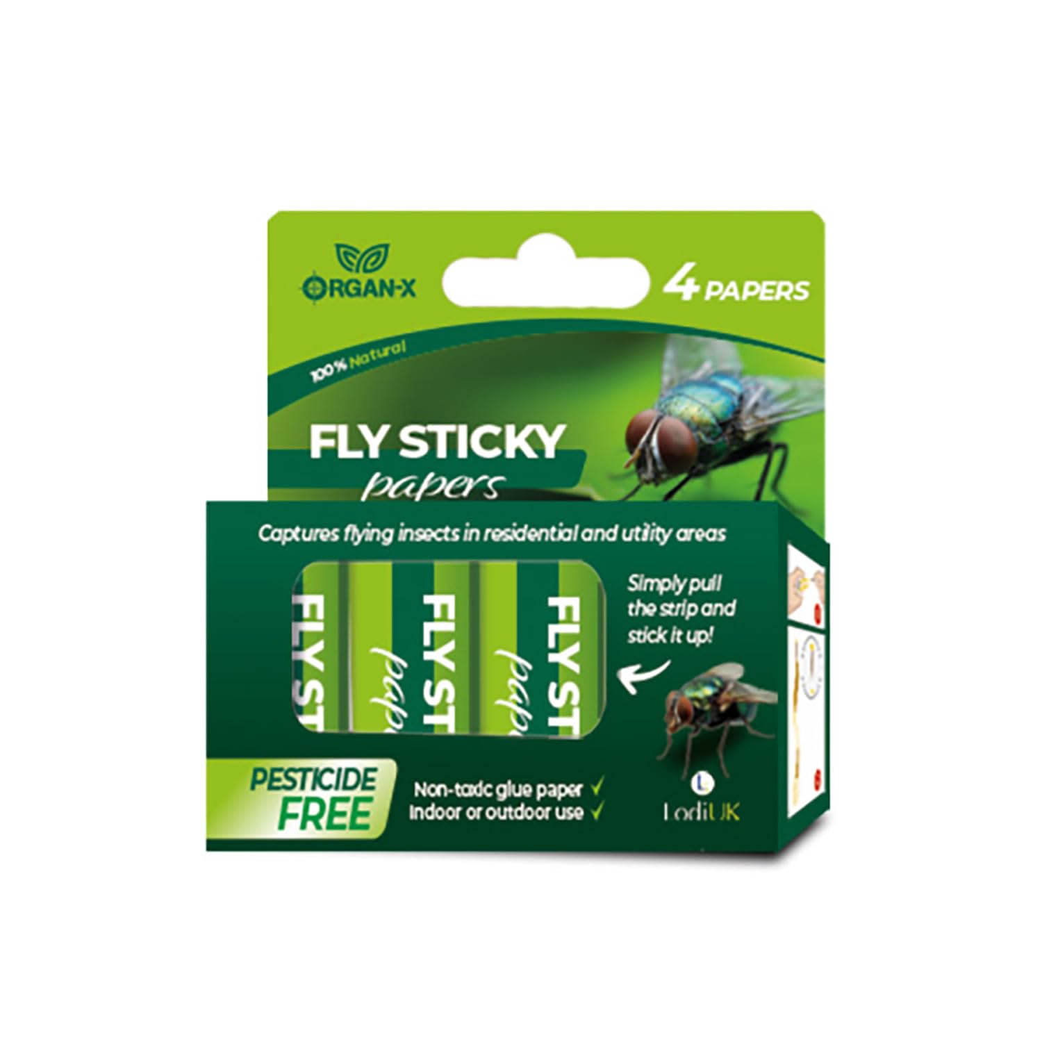 Insecto Sticky Fly Papers - 4-Pack - Non-Toxic Fly Traps for Indoor & Outdoor Use