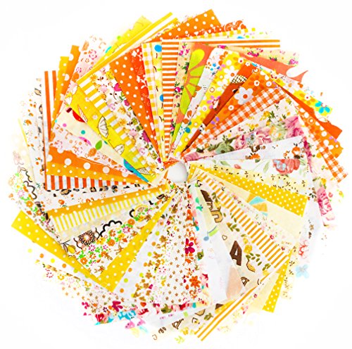 Raylinedo 50Pcs 1010Cm Different Pattern Patchwork Fabric Craft Printed Cotton Material Mixed Squares Bundle Quilting Scrapbooking Sewing Artcraft Diy Fabric Yellow Series #TOP8