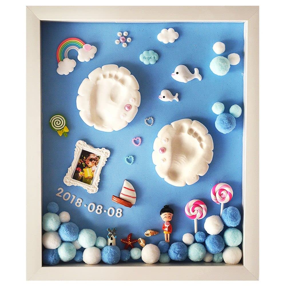 BABIES BLOOM Baby Clay Handprint & Footprint Wooden Frame with LED Light Safe and Non-Toxic Clay | New Born Gift | 1ST Birthday Gift | Baby Shower Gift (Blue)-image-10