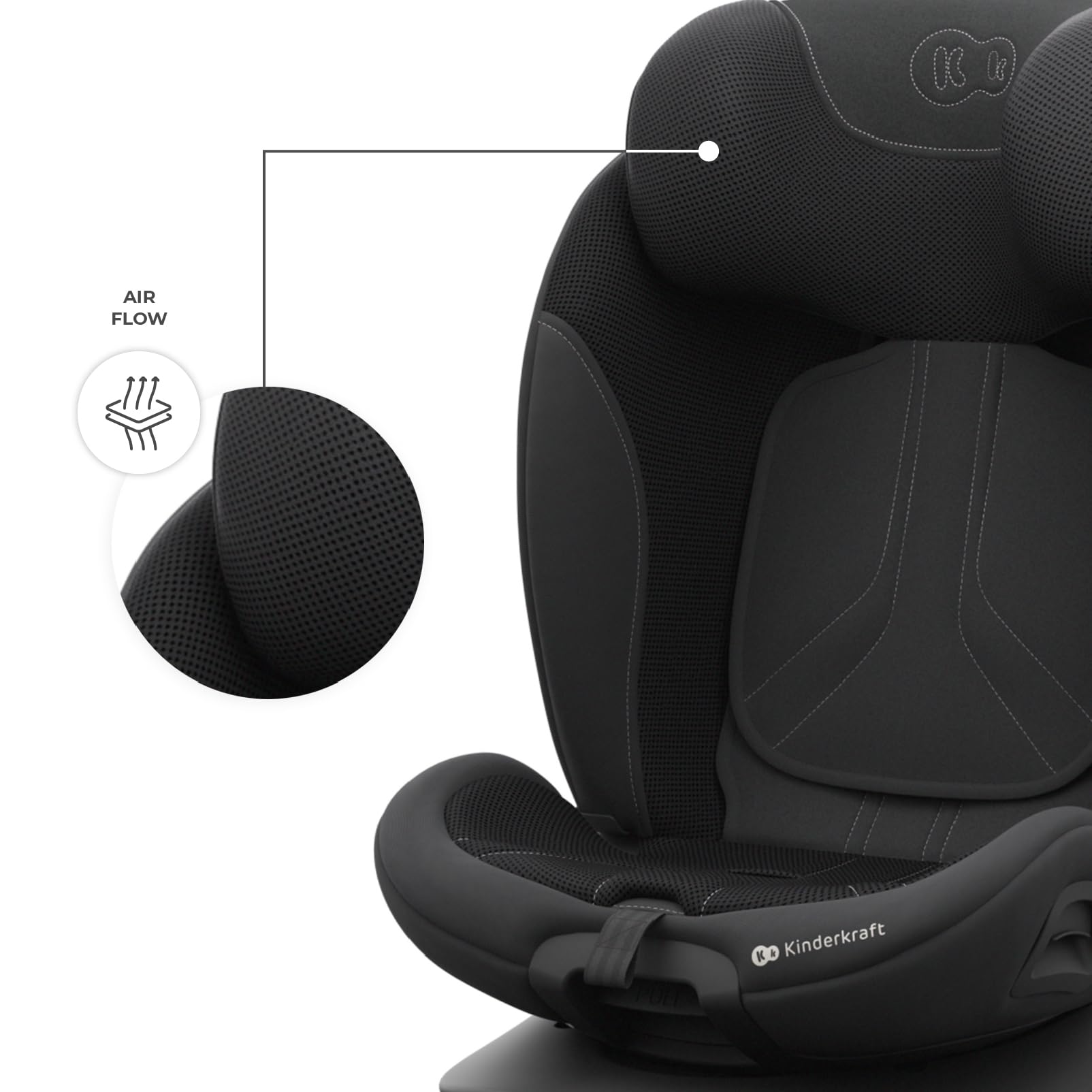 Kinderkraft I-360 2 PRO, fotelik samochodowy i-Size 40–150 cm, obracany 360°, ISOFIX, tyłem i przodem, H-GUARD+, SPS+, EASY SPIN PRO, EASY GROW, od narodzin do 12 lat, Czarny