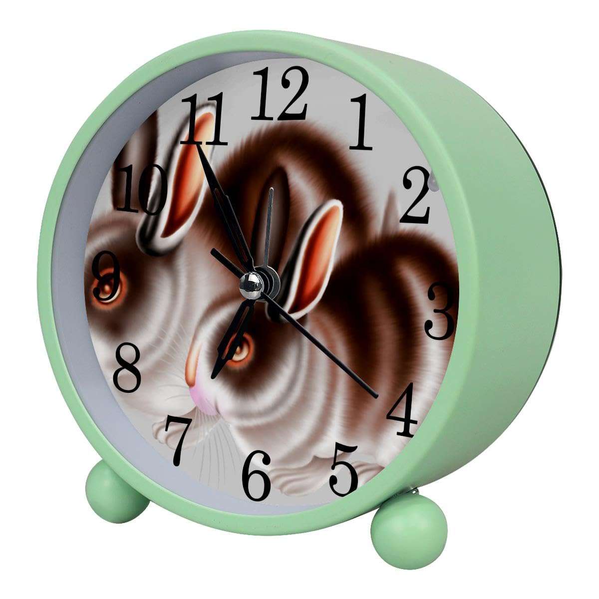 Luoweisi Alarm Clock Hand Drawn Rabbit, Silent Non-Ticking with Night Light