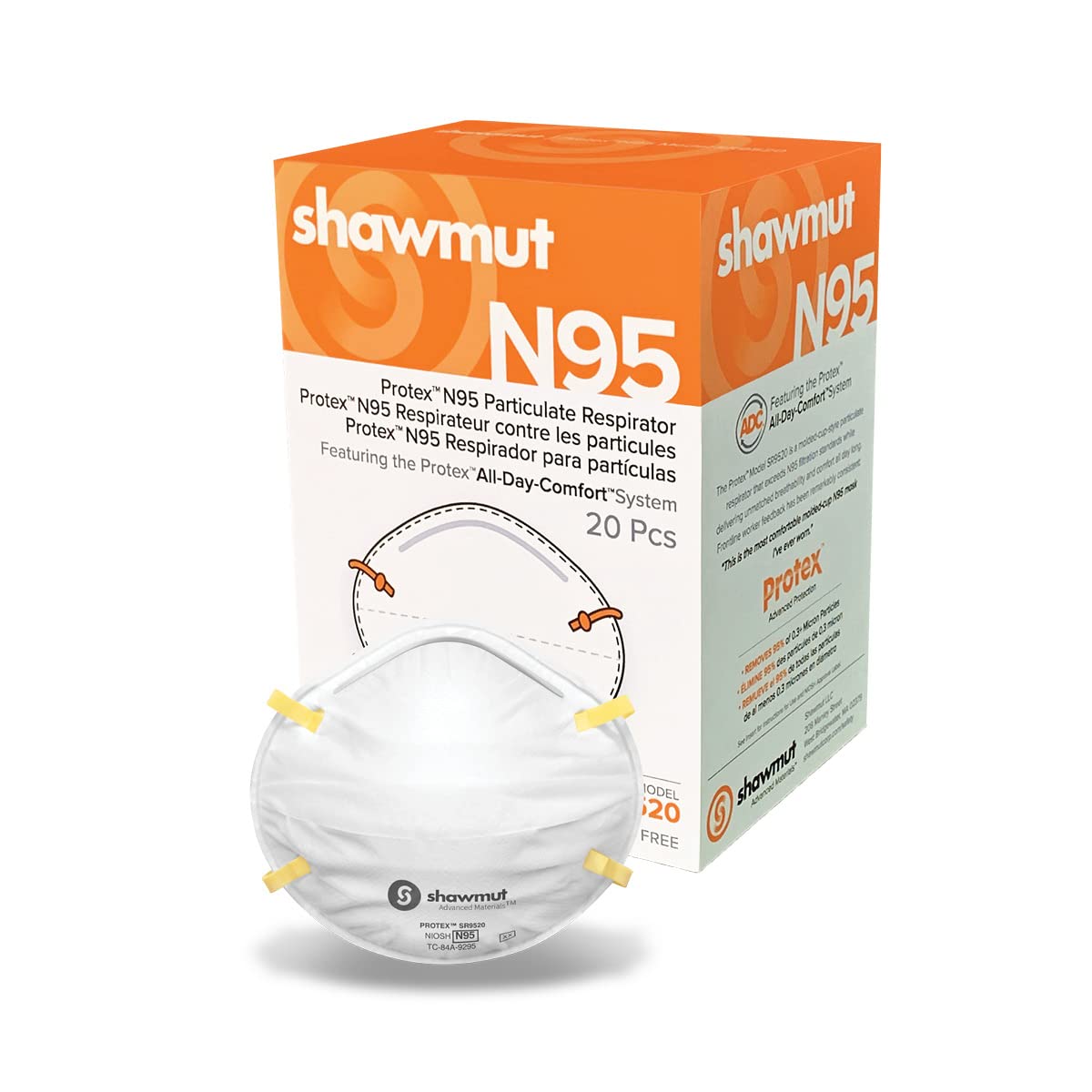 Protex™ SR9520 N95 Mask Made in USA NIOSH Approved Particulate Respirator - 12 boxes of 20 masks (240 masks total)…