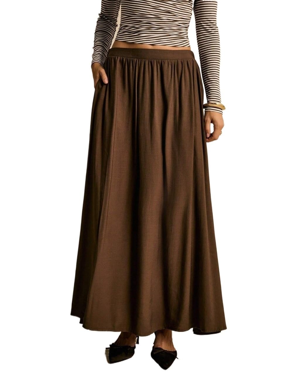Solid Color Long Skirt Womens Basic Versatile Trendy Skirt