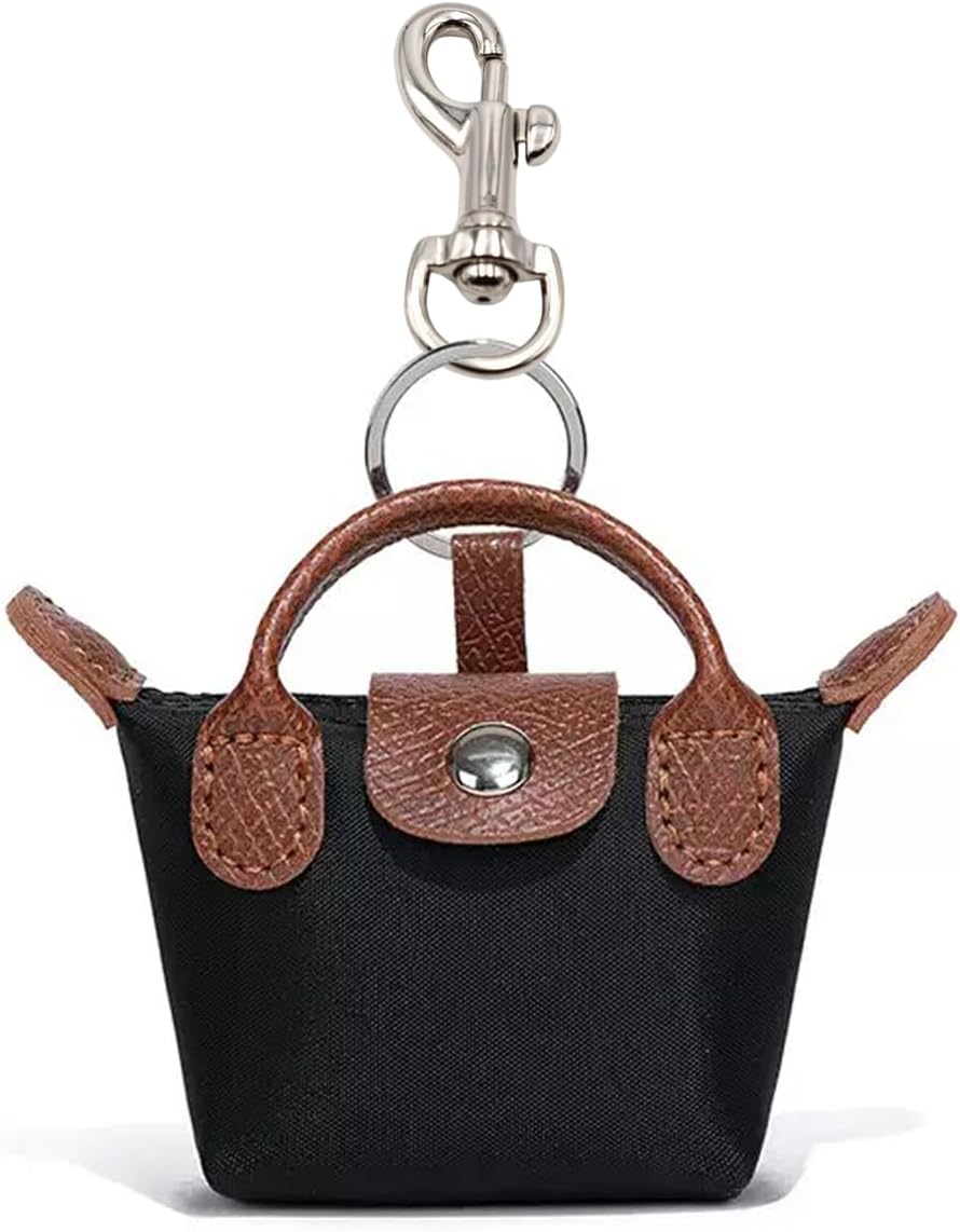 Mini Purse With Keychain, Handbag Cosmetic Bag,Small Pouch Purse Charm Nylon Mini Bag Snap Closure Pouch Portable Travel Storage Bag For Women (black)