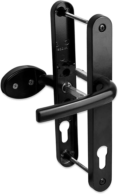Avocet uPVC Door Handle 92mm 62mm Offset Lever Pad 210mm Fixings Sprung Pair Patio PVC Black