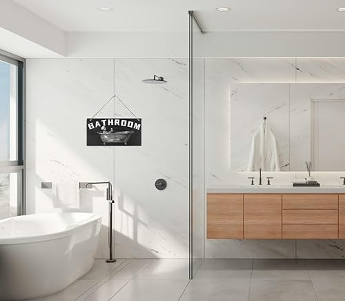 Miniatura 6 de DZQUY Letrero de madera para baño, esqueleto de baño, letrero colgante de calavera para baño, decoración de madera, placa de arte de pared,