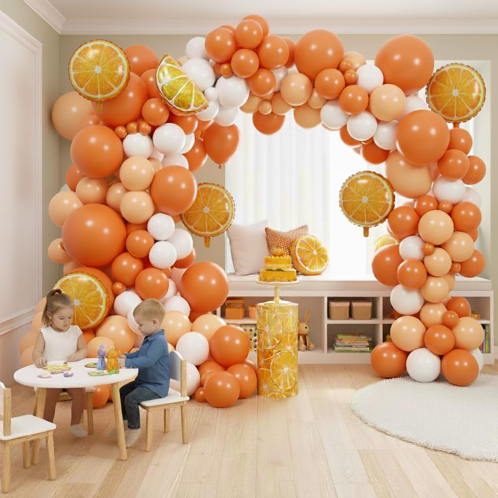 Kit de decoración de arco de globos naranja y blanco