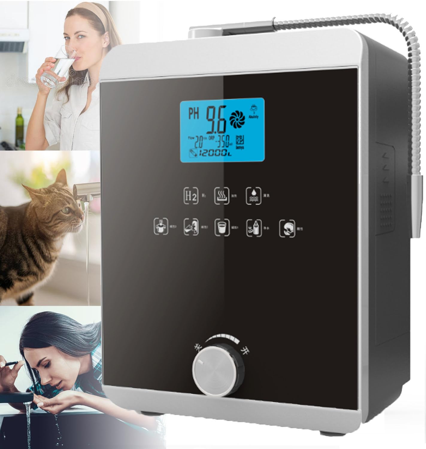 Water Purifier Machine, Alkaline Water Ionizer, PH 3.5-10.5 Alkaline Acid Water Machine, Up to -800mV ORP, 8000 Liters Per Filter,7 Water Settings,Auto-Cleaning,Intelligent Voice