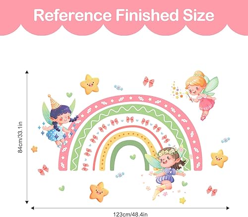 Miniatura 5 de Tanlaby Calcomanías de pared grandes de hadas de arco iris, calcomanías de pared de elfo y estrellas, calcomanías de pared para niñas, dormitorio,