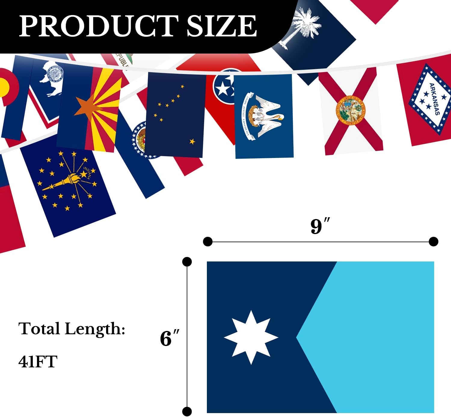 USA 50 States String Flags Banner for 250th Anniversary Decoration, 6x9 Inches Each, Double-Sided, 41 ft Long, Fade-Resistant, Vivid Colors, Indoor Outdoor Decor - Image 2