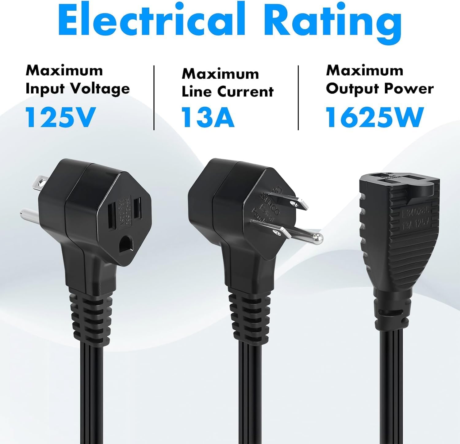 5 Pack, 2-Outlet Short Extension Cord 1 ft, UL Standard 13A/1625W Pigtail Extension Cord with Outlet Plug, 3-Prong Splitter Plug Saver, Expands The Reach of Cables 12 in, Black