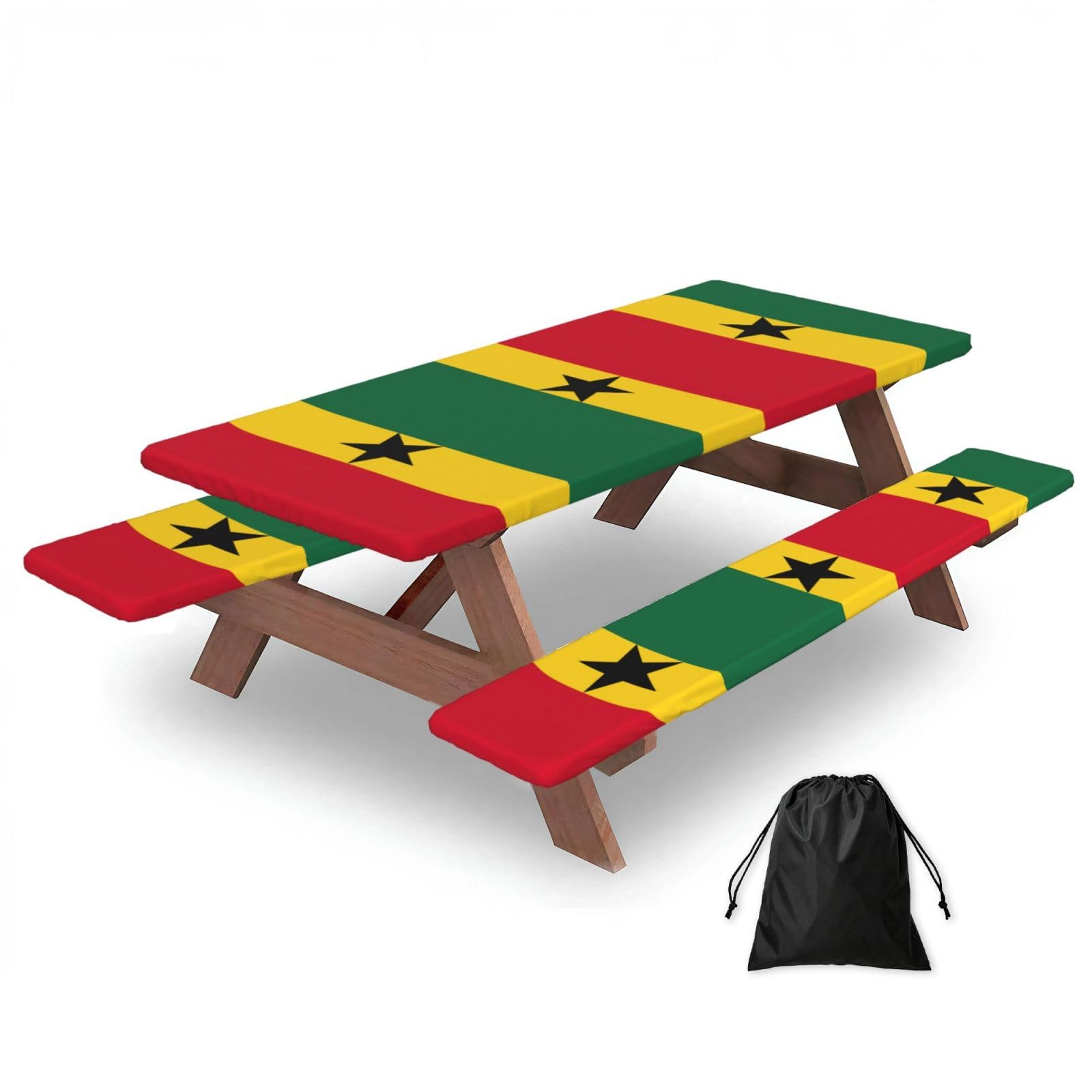 Zyjhyy Black Flag Of Ghana Print 3 Pack Wipeable Picnic Bench Cover And Table Cover Lightweight Table Cloth For Camping Outdoor