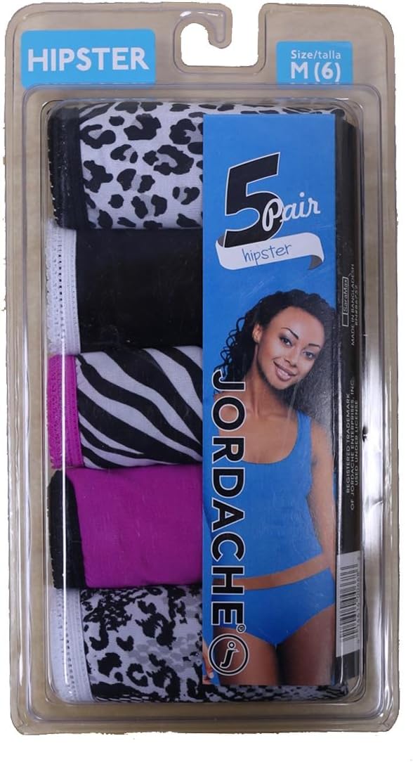 Jordache Women's 5 Pack Cotton Stretch Assorted Hipster Panties,Medium (6),Pink Animal