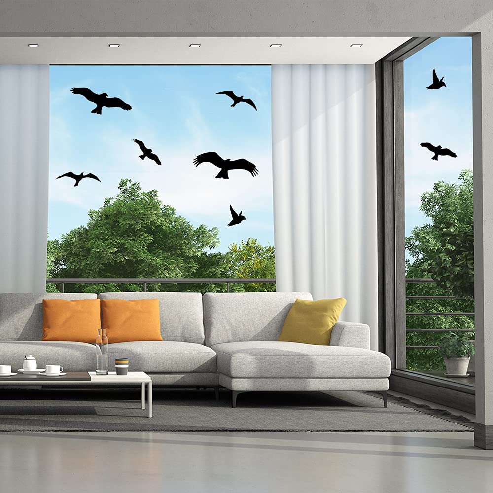 16 Stickers Anti-Collision Oiseaux - Autocollants Fenêtre Noir Grande Taille - Protection Verre UV PVC