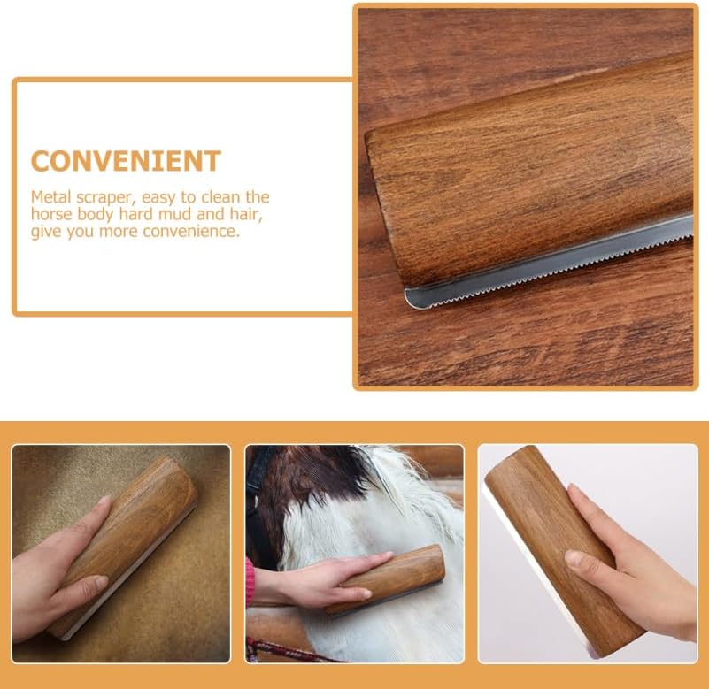 Kisangel Horse Grooming Scraper Wood Handle 7.87 Inch Deshedding Brush for Mud Hair Removal and Skin Care Farm Tool