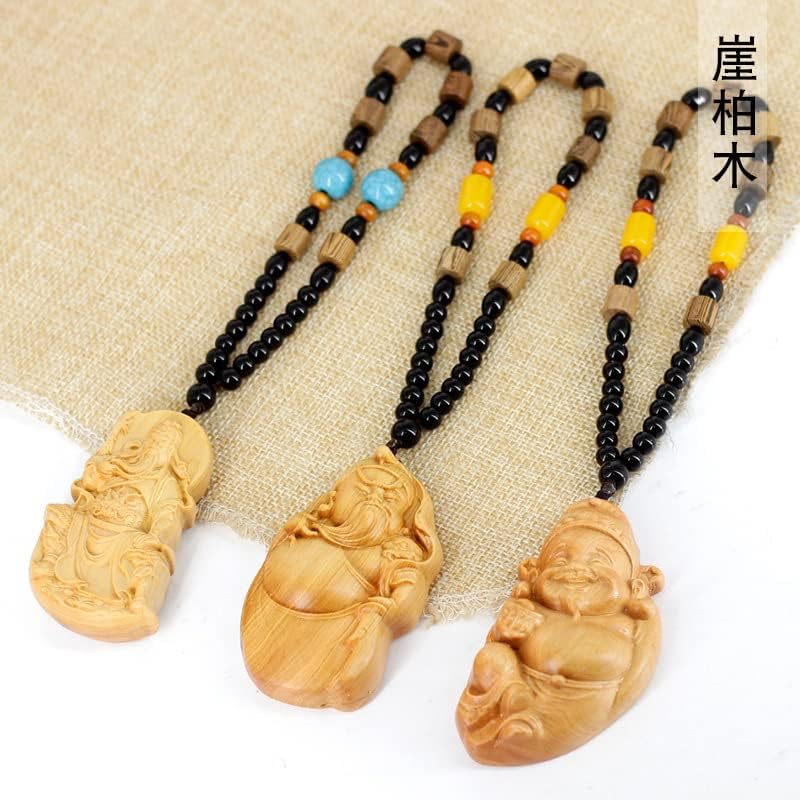 Mascot Wooden Crafts Wood Carving Art Wood Decoration Artwork 崖柏车挂关公雕刻款总约22.5CM左右车内挂饰车后视镜吊坠(关公款：崖柏车挂)