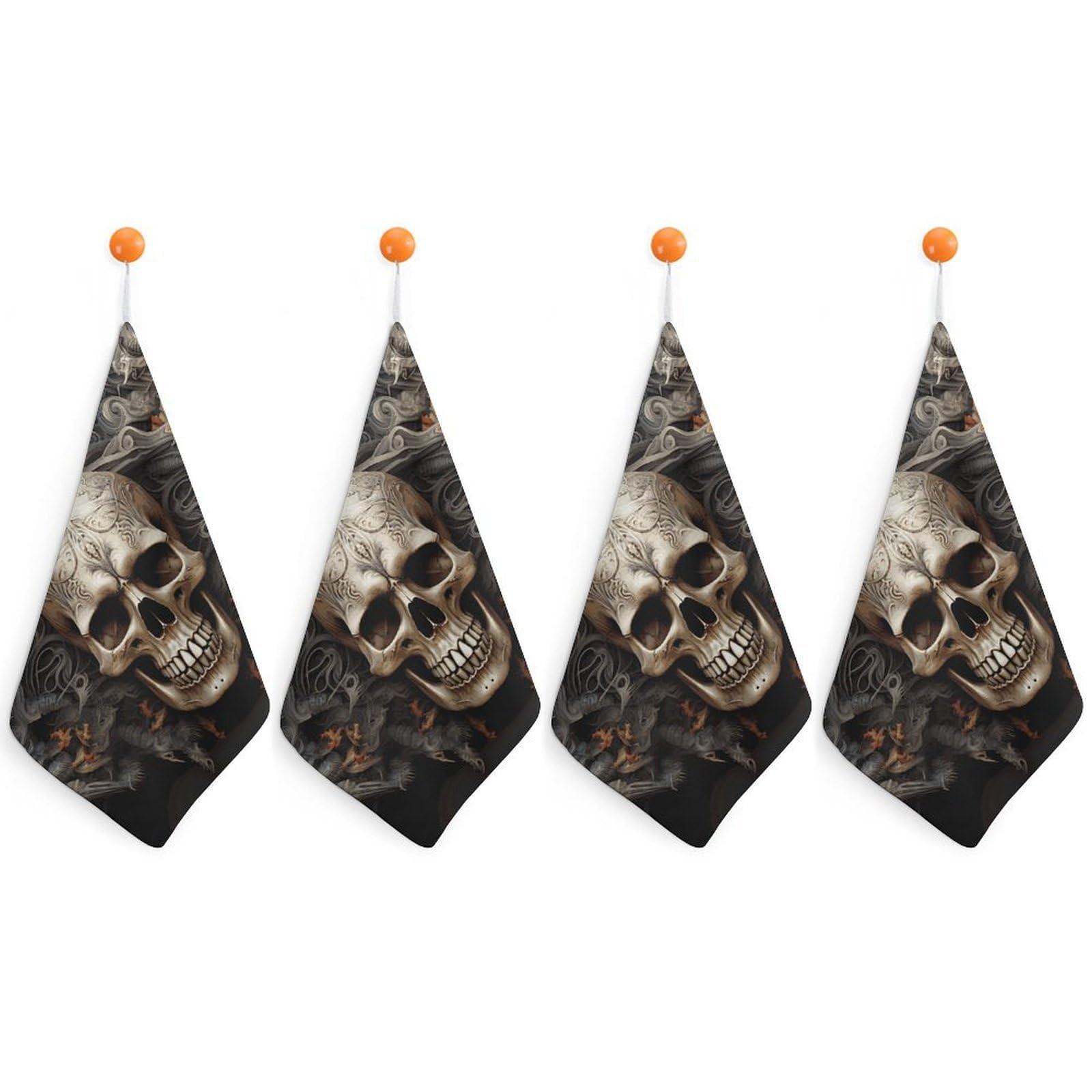 LDGSUPH Skulls Hand Towels Fashion Hand Face Towel with Hanging Strap Absorbent Soft Decorative Towel Fade Resistant Cozy Face Cloths for Kitchen Gym Bathroom Towels 4PCS
