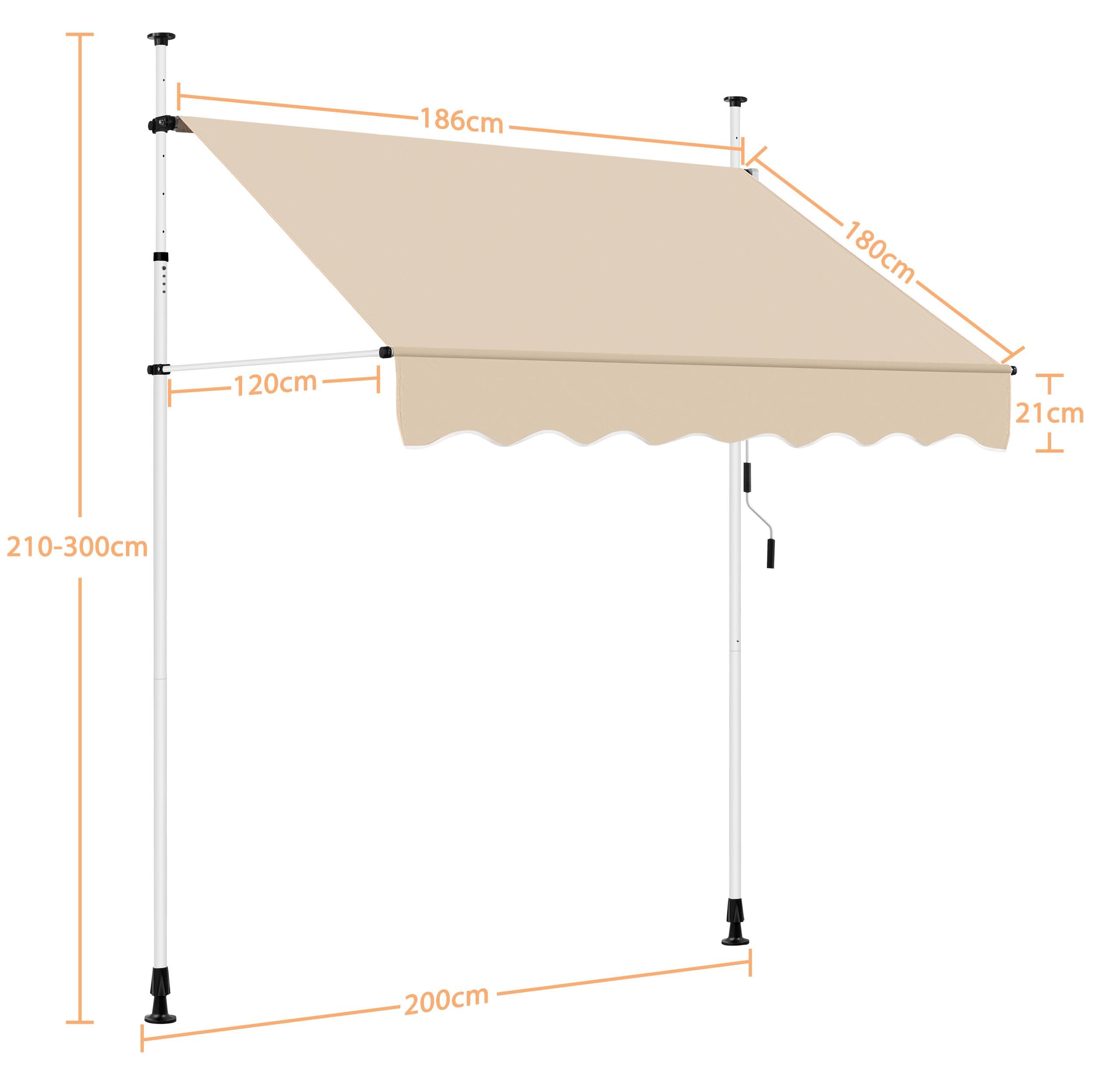 Yaheetech Sonnensegel für Balkon im Freien Veranda mit Armen, ausziehbar mit Verstellbarer Kurbel, einziehbar, UV-beständig, Teleskoprahmen ohne Bohren, 200 x 120 cm, Beige