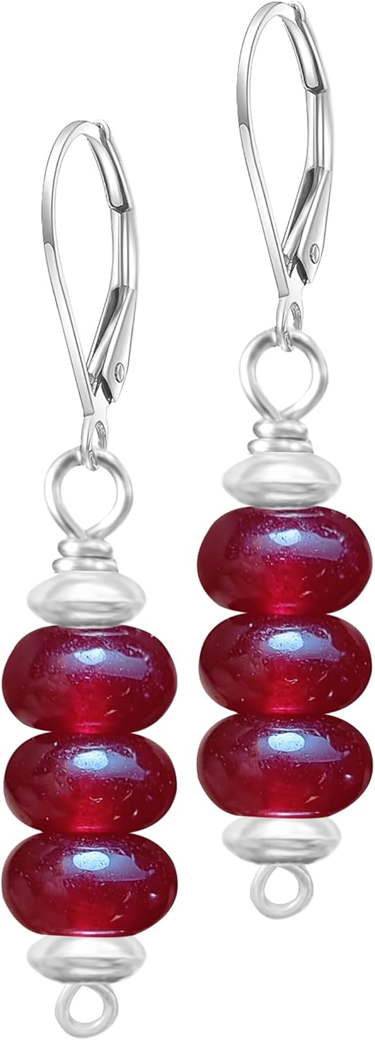 Natural Stone Dish Bead Drop Earrings,Silver Real Quartz Crystal Gemstone Dangle Earrings Beading Jewelry for Women