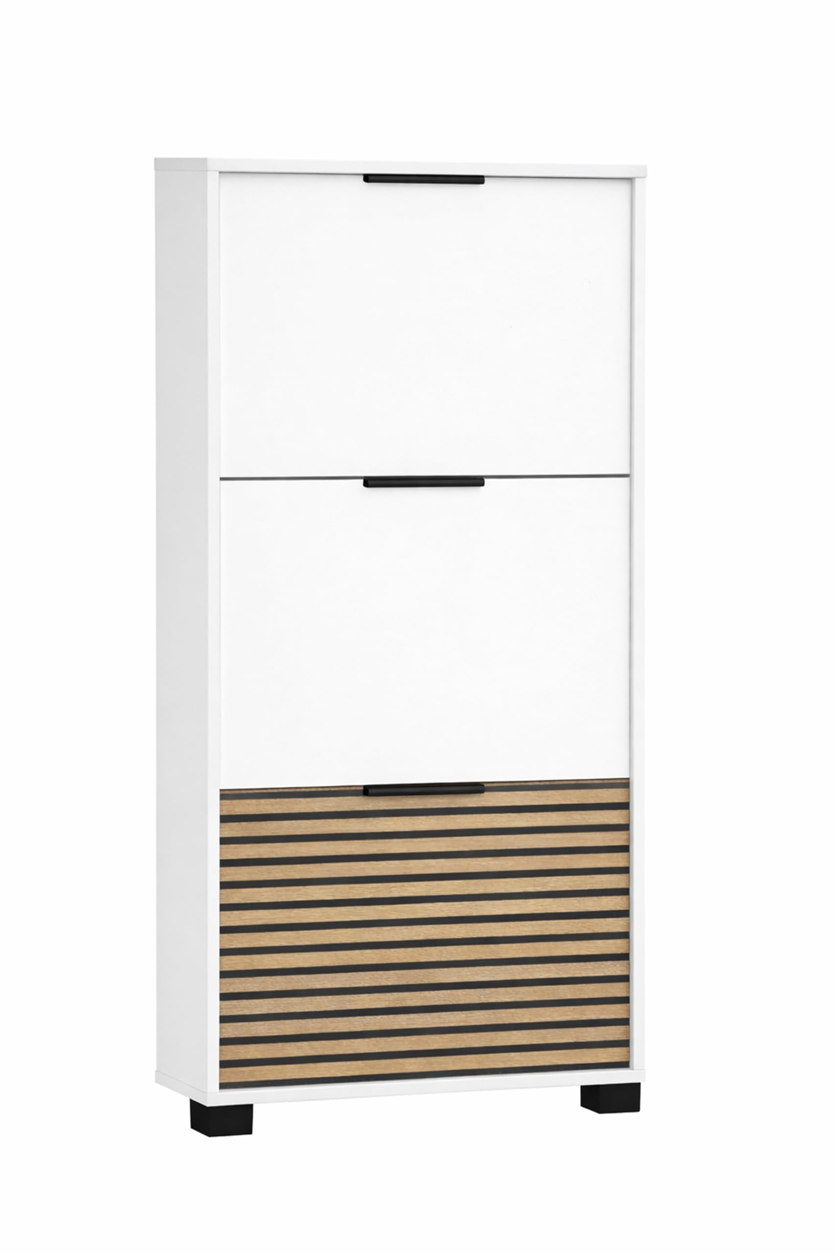 Zapatero minimalista blanco mate con elegante relieve lineal Loft