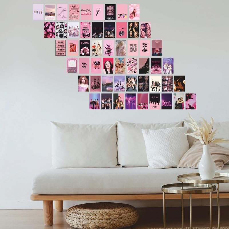 Image of POSTERONN Kpop BTS Blackpink Wall Collage Kit Pack of 54, 4x6 Inch Premium Photo Posters for Bedroom Dorm Living Room Office Decor, Matte Finish Cardstock Prints with Adhesive for Easy Display
