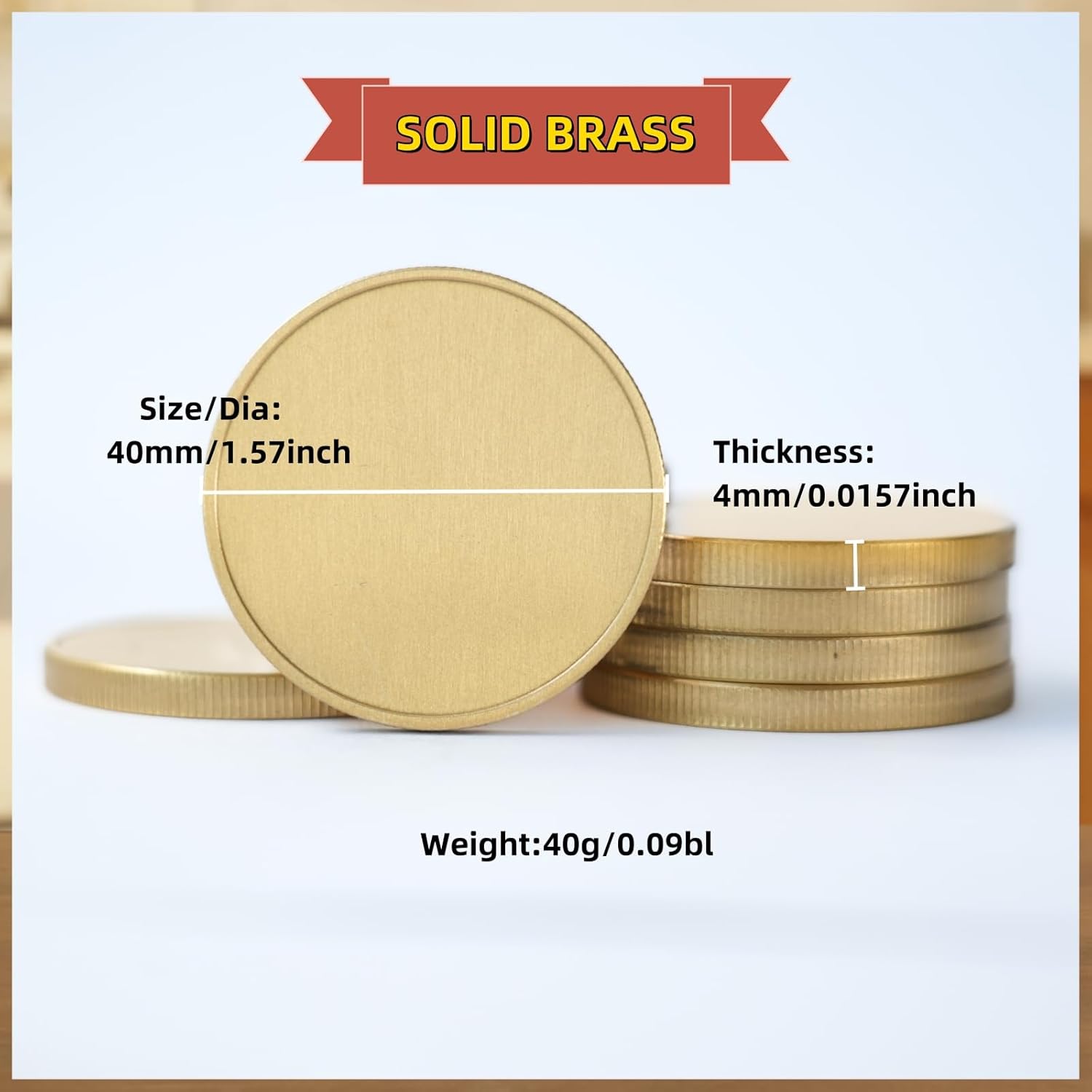 12 Pcs 40mm Laser Engraving Blanks Solid Brass Challenge Coin Blanks 4mm Thickness for DIY Crafts, Hand Carving Custom Coin Blanks Gift for Commemorative Collection,Birthday (Brass 4MM Thickness)
