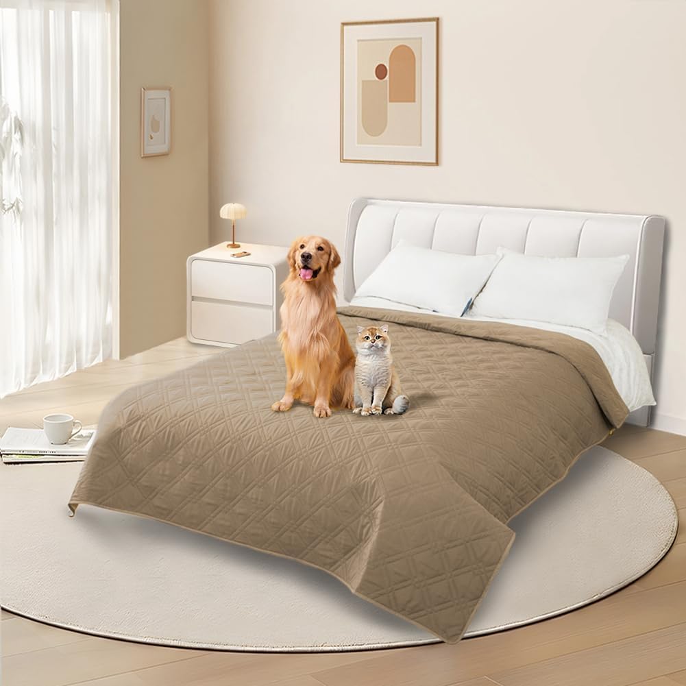 DUJUIKE Copridivano impermeabile, Coperta 100% impermeabile per cani, telo impermeabile divano, Copriletto impermeabile per cani,gatti, fondo antiscivolo (cammello, 132-208cm(1 Pack))