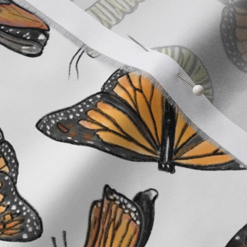 Spoonflower Fabric - Monarch Entomology Butterflies Stem Insects Scientist Entomologist Printed on Organic Cotton Sateen Fabric by The Yard - Sewing Quilting Apparel Home Decor