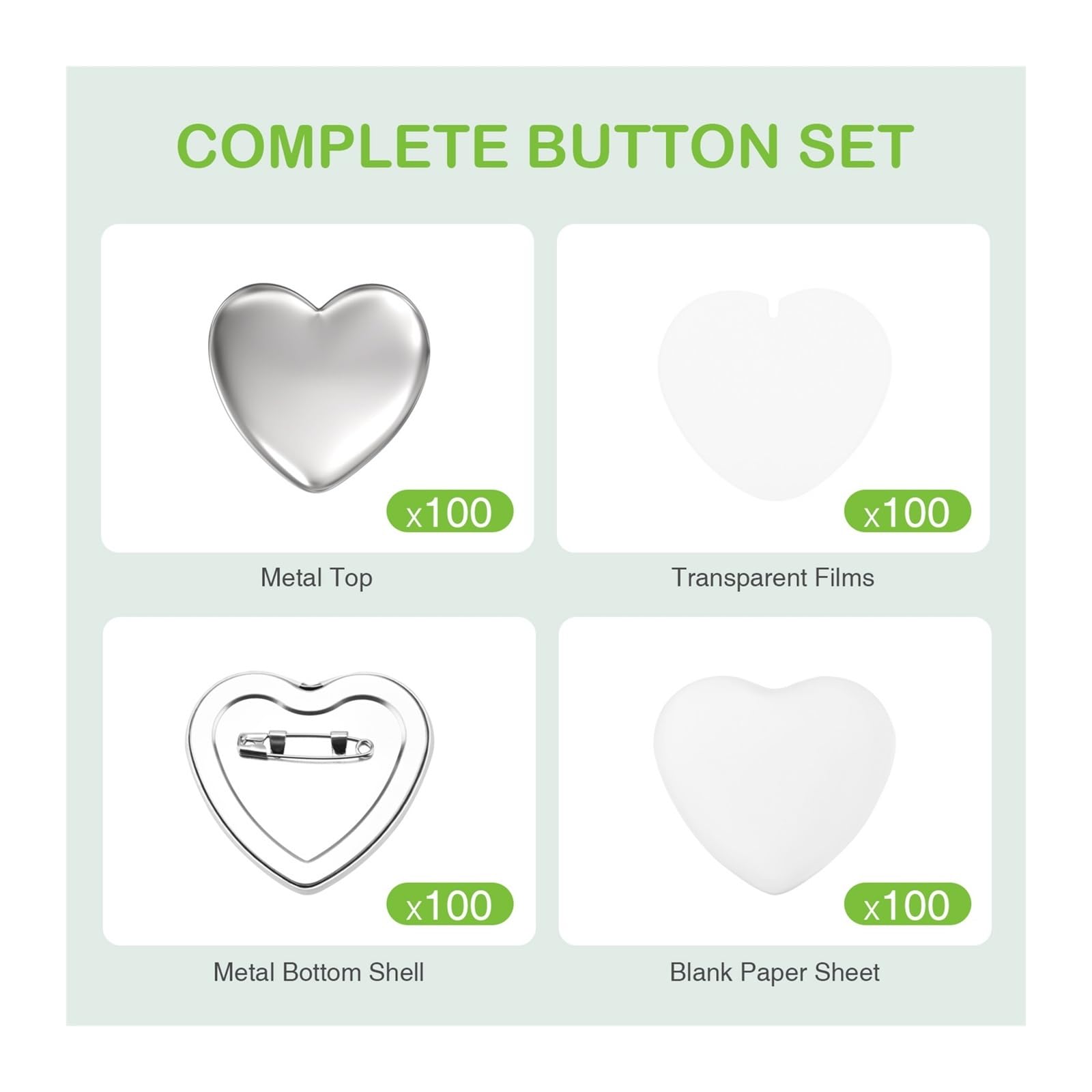 Zestaw do robienia odznak, 100 szt. Pusta odznaka Button Maker Parts, plastikowa/metalowa podstawa DIY zestaw odznak, 58MM części guzików Pin Press Machine Supplies