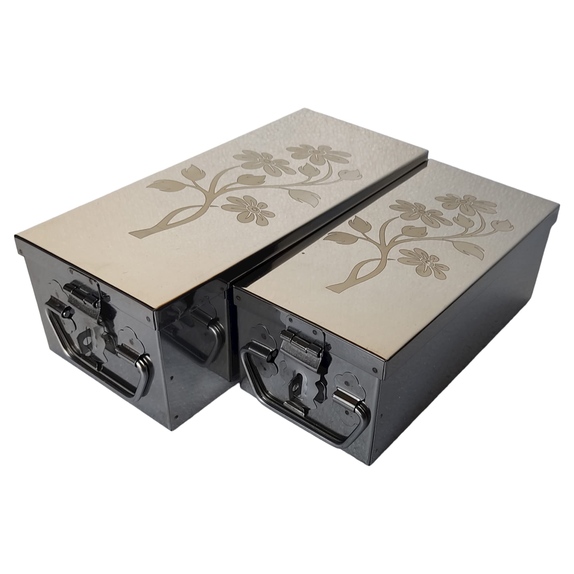 Stainless Steel Locker, Jewellery, Cash Box Set (Multi_Pack of 2) Size - 8 Inch, 10 Inch With New Laser Printed Design Box-image-16
