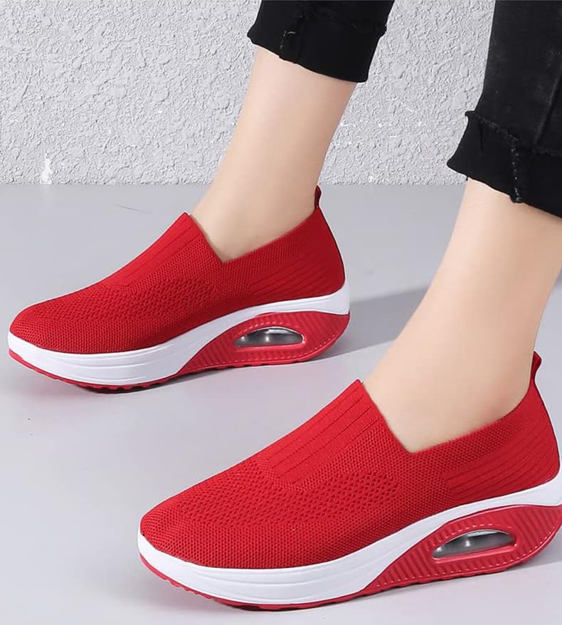 RiceelSor Women's Orthopedic Mesh Air Cushion Walking Shoes Casual Slip-on Platform Sneakers Breathable Arch Support Wedge Loafers2