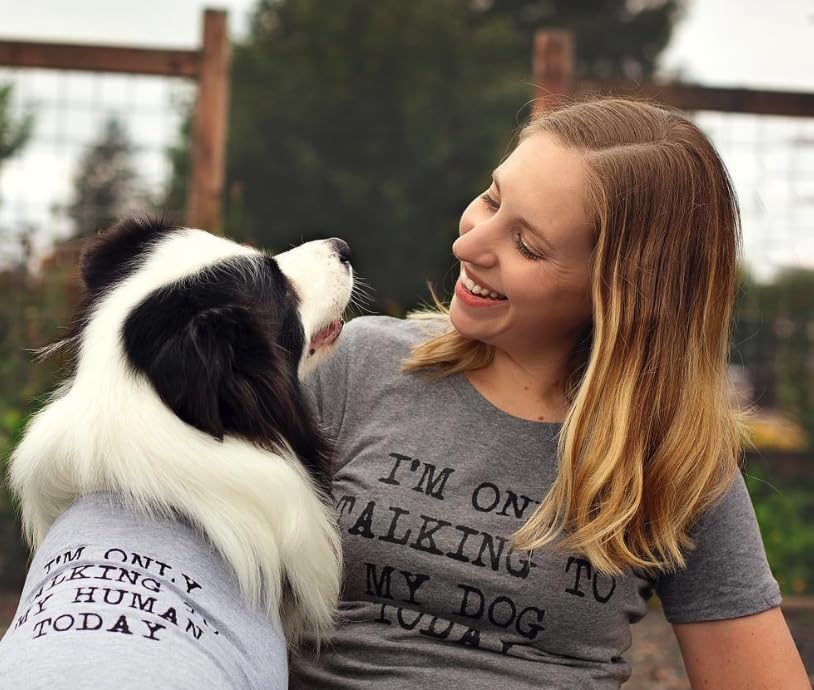 Funny Dog Shirt for Medium Dogs – Im Only Talking to My Human Today Print – Lightweight Cotton Tee Pet Clothes for Small and Large Breeds Sarcastic Novelty Pets Apparel Grey, L