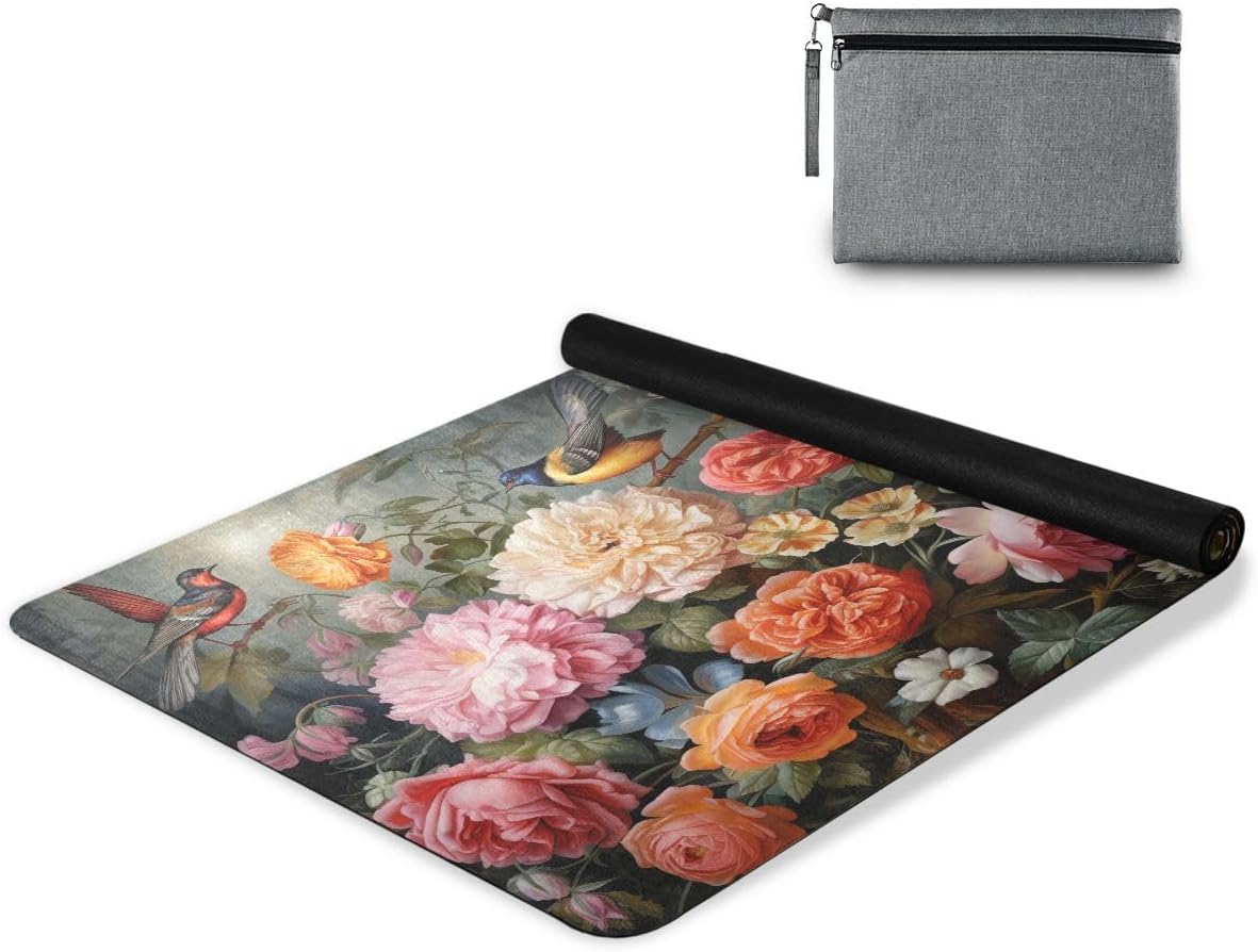 ALAZA Flowers Roses Ranunculus Peonies Lilies Sunflowers Birds Butterflies Yoga Mat Non Slip Fitness Exercise Mat, Workout Mat for Yoga, Pilates and Floor Exercises