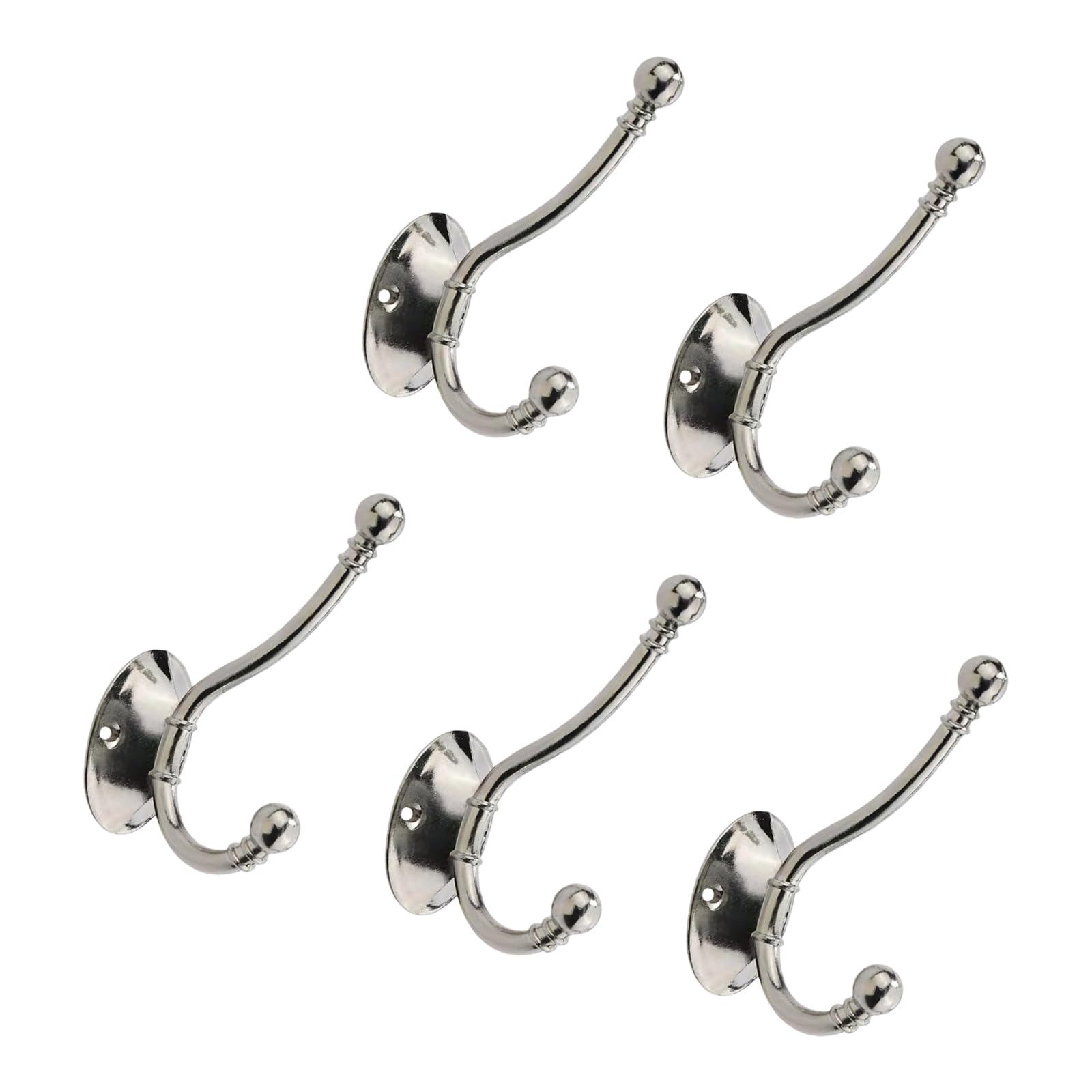 Deuqqd Silver 5 Piece Modern Single Hook Set Strong Alloy Hook Decorative Hooks For Towels & Clothes Hanging
