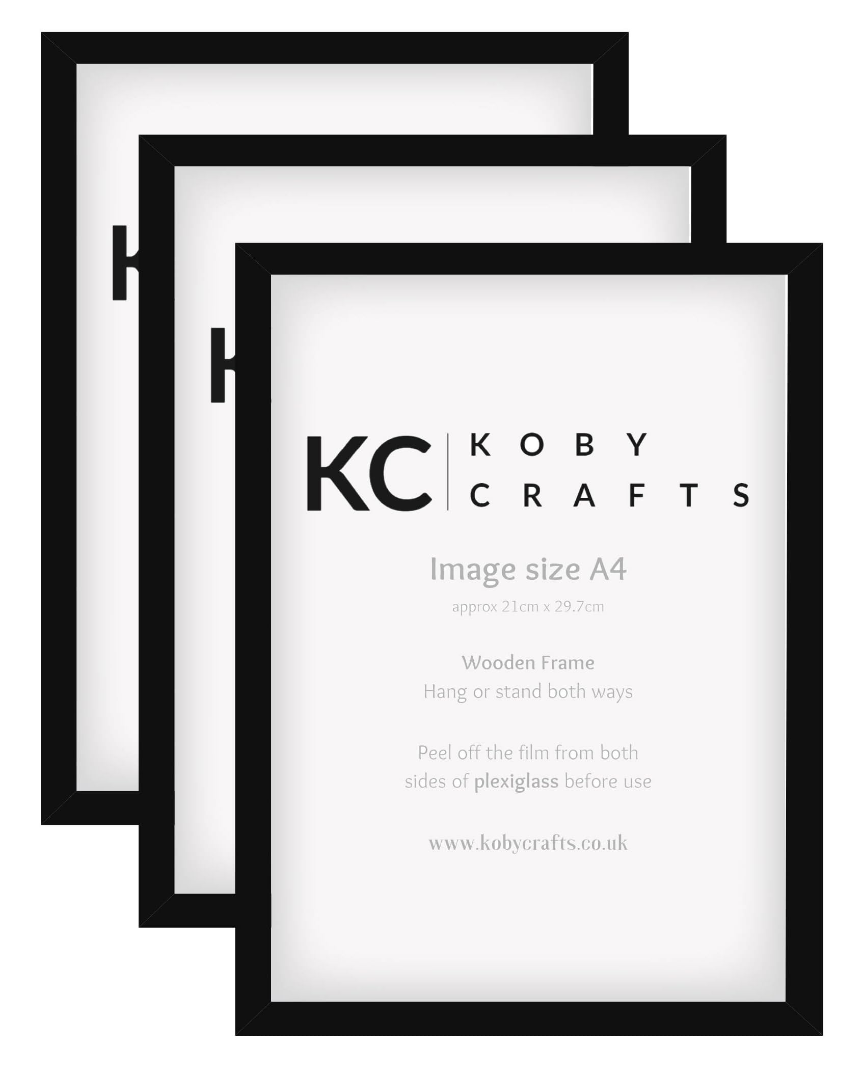 Koby Crafts Black Wood Pack Of 3 En A4 Picture Frames 21X29.7cm | Tabletop Or Wall Mount | Free-Stand Or Hang Portrait/Landscape