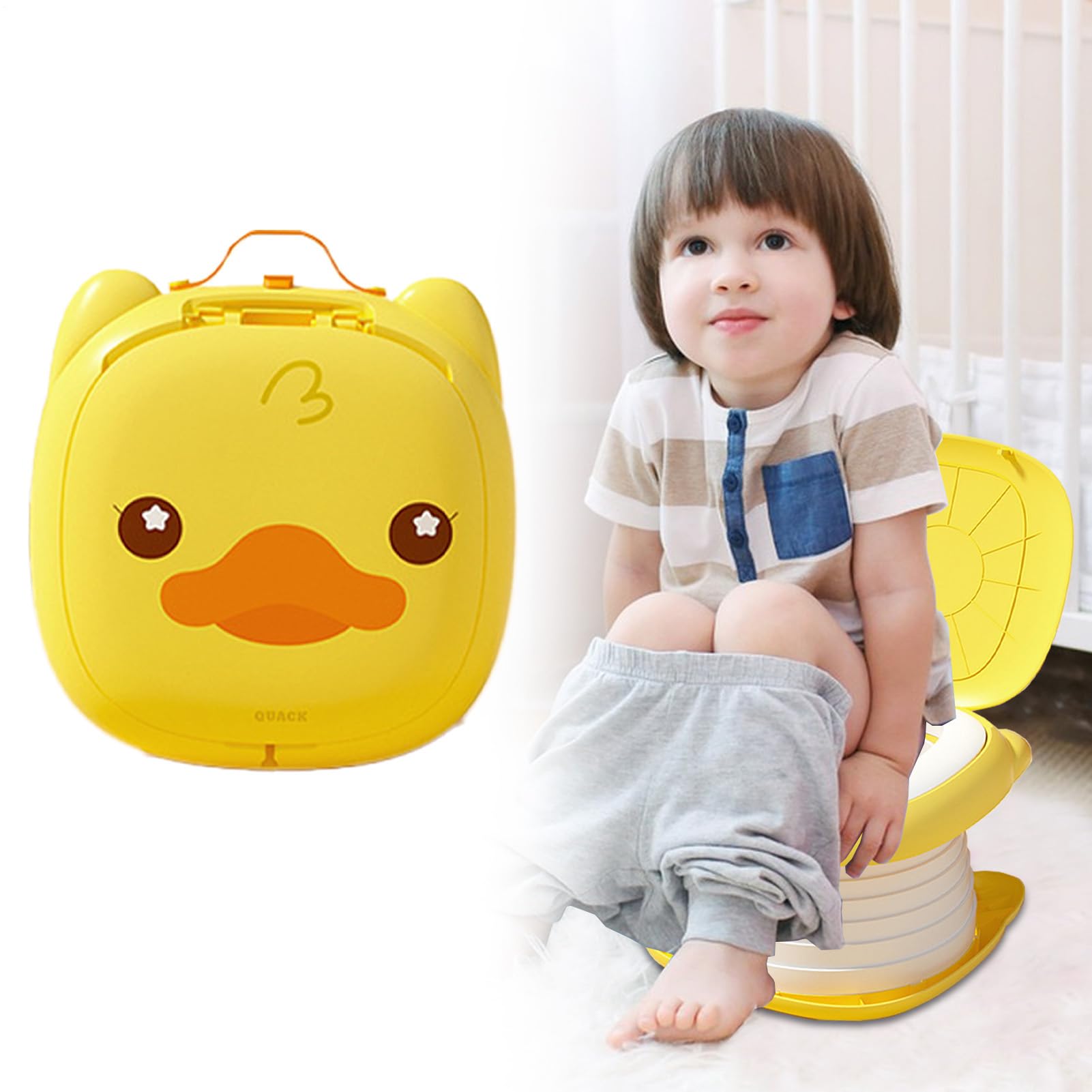 Orinal de viaje plegable, asiento de inodoro portátil, 9.45 x 6.69 | pulgadas para niños con absorbente, entrenador duradero, inodoro móvil con diseño plegable, ayuda de baño infantil para viaje