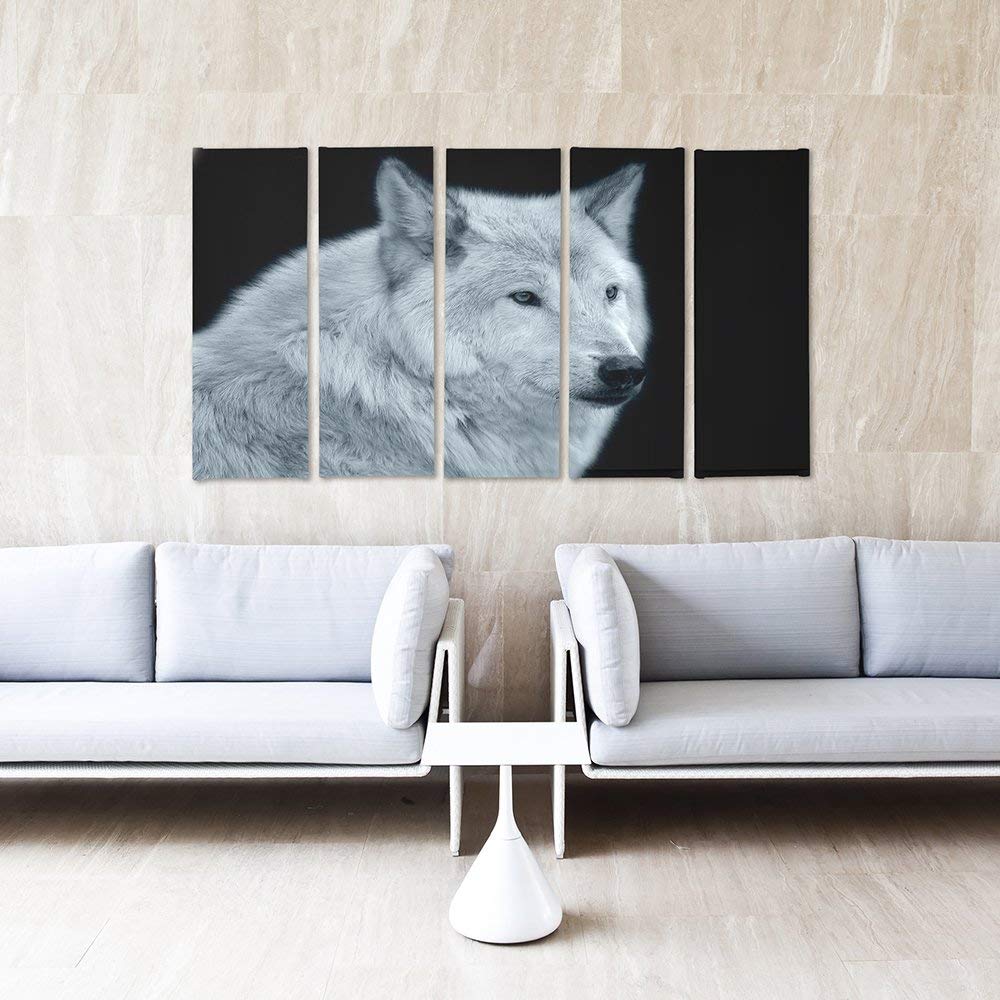 Feeby Frames, Leinwandbild, Bilder, Wand Bild - 5 Teile - Wandbilder, Kunstdruck XXL, Typ C, 300x140 cm, WOLF, TIERE, NATUR, GRAU, SCHWARZ