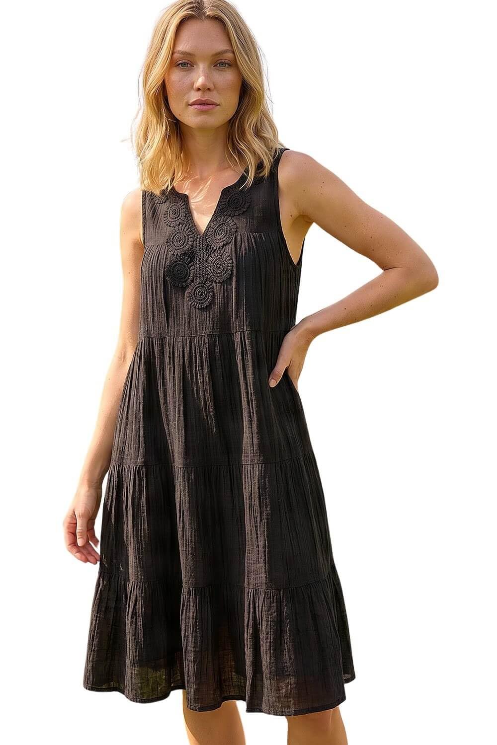 Roman - Women's Smock Dress - Cotton - Black - Size 18