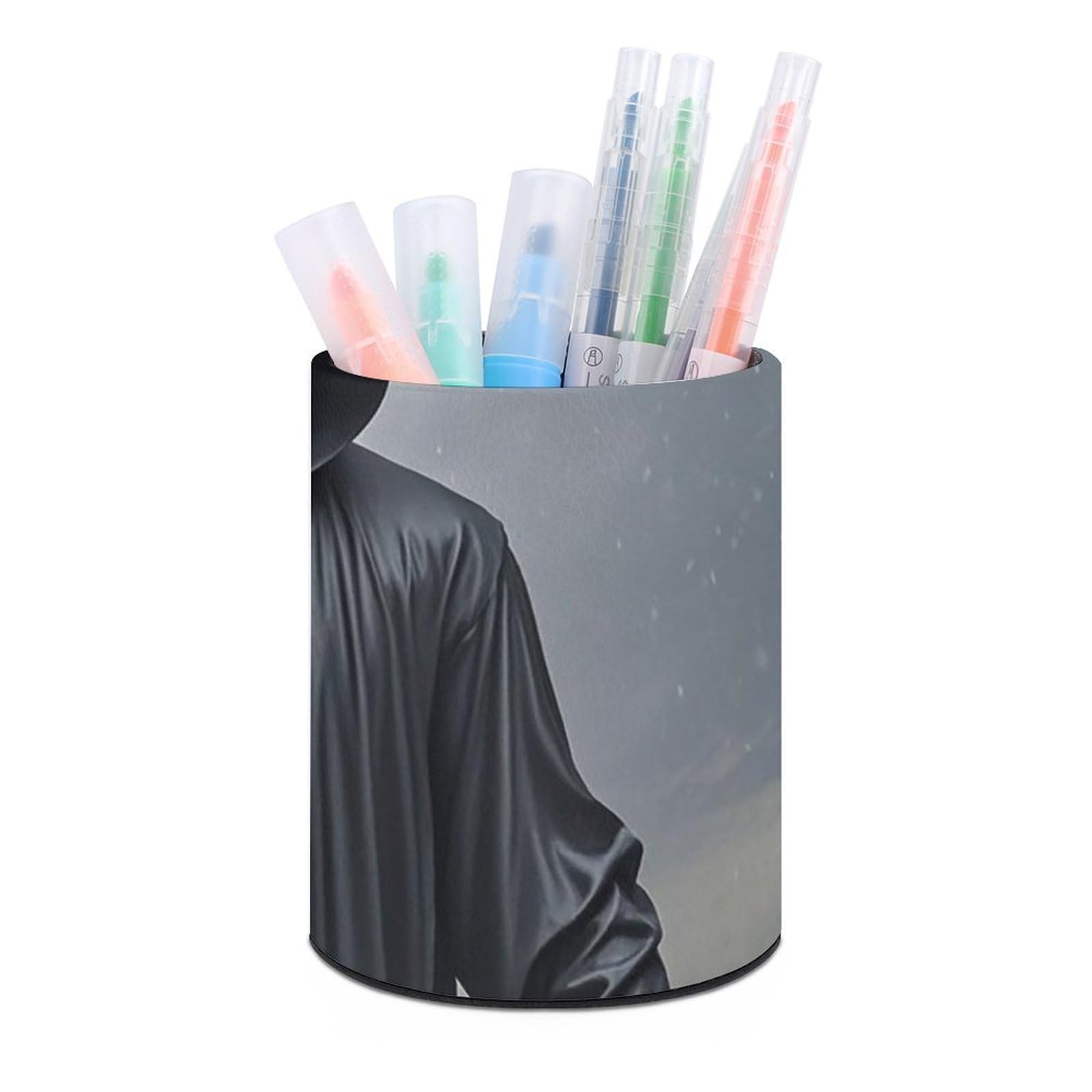 FekiLoot PU Leather Round Pen Holder Grim-Reaper Pencil Holder Desk Organizer Pen Organizer Pen Cup Pencil Cup Caddy Desktop Stationery Organizers for Office Home Supplies